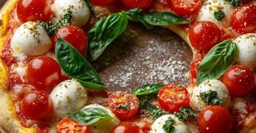 Holiday Caprese Wreath Pizza with Olive Oil, Herbs & Golden Crust
