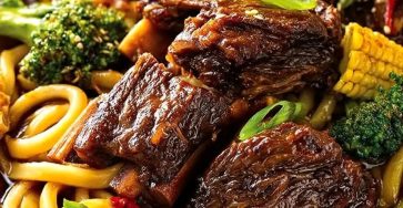 Slow Cooker Asian BBQ Beef Ribs with Udon Noodles