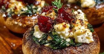 Balsamic-Glazed Cranberry & Goat Cheese Stuffed Mushrooms with Spinach