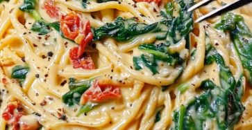 Spaghetti & Spinach with Sun-Dried Tomato Cream Sauce