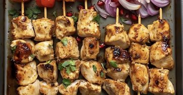 Sheet Pan Chicken Kebabs with Pomegranate Salad & Garlic Yogurt Sauce