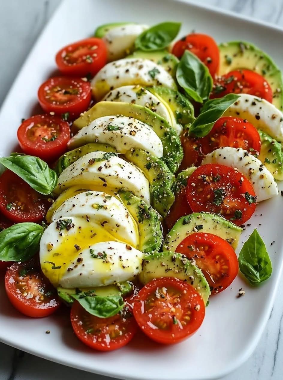 Creamy Avocado & Mozzarella Caprese with Fresh Basil