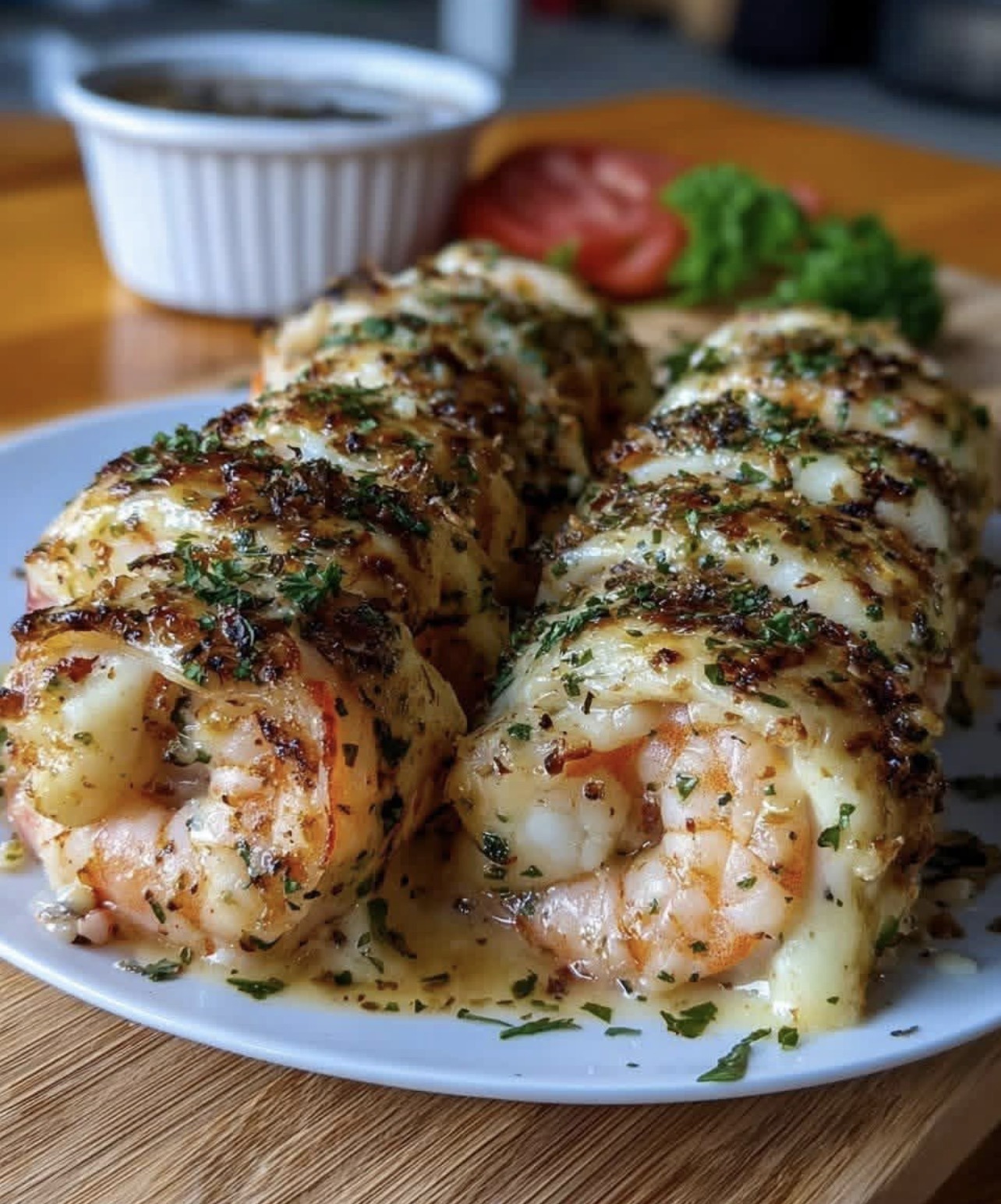 Creamy Garlic Parmesan Shrimp Roll-Ups